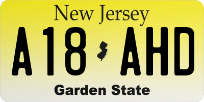 NJ license plate A18AHD