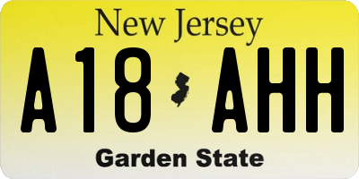 NJ license plate A18AHH