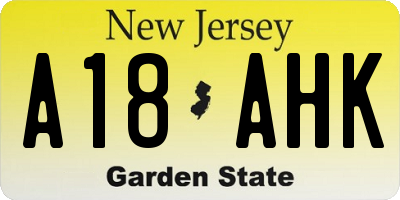 NJ license plate A18AHK