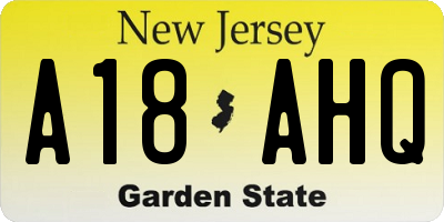 NJ license plate A18AHQ