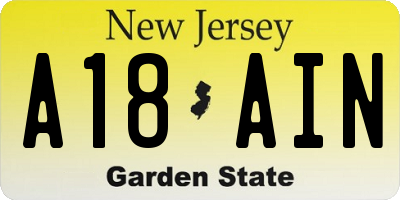 NJ license plate A18AIN