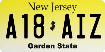 NJ license plate A18AIZ