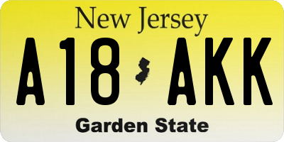 NJ license plate A18AKK