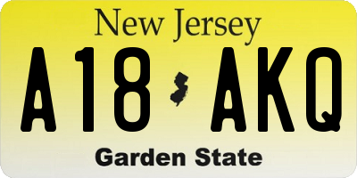 NJ license plate A18AKQ
