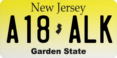 NJ license plate A18ALK