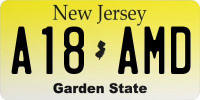 NJ license plate A18AMD