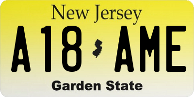 NJ license plate A18AME