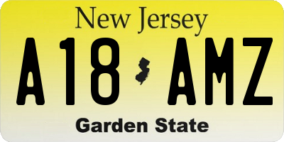 NJ license plate A18AMZ
