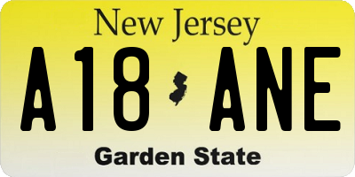 NJ license plate A18ANE