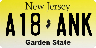 NJ license plate A18ANK