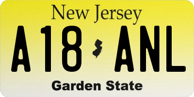 NJ license plate A18ANL