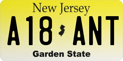 NJ license plate A18ANT