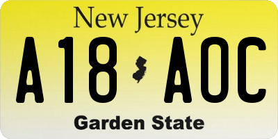 NJ license plate A18AOC