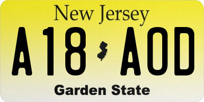 NJ license plate A18AOD