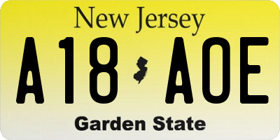 NJ license plate A18AOE