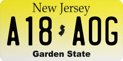 NJ license plate A18AOG