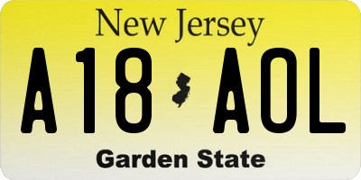 NJ license plate A18AOL