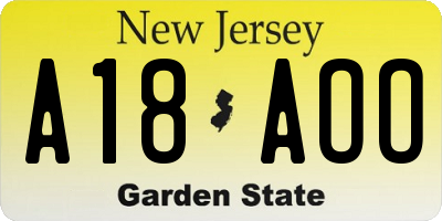 NJ license plate A18AOO