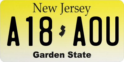 NJ license plate A18AOU
