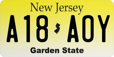 NJ license plate A18AOY