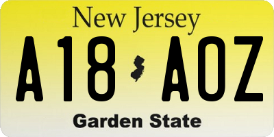 NJ license plate A18AOZ