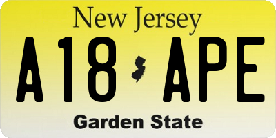 NJ license plate A18APE