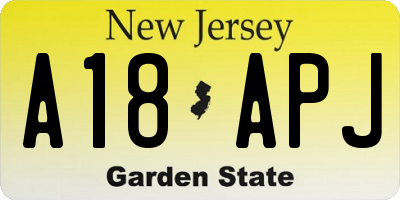 NJ license plate A18APJ