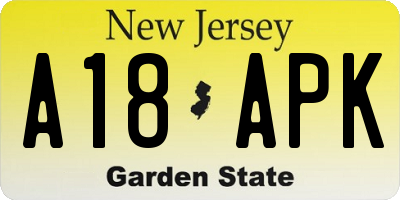 NJ license plate A18APK