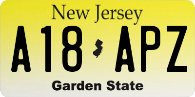 NJ license plate A18APZ