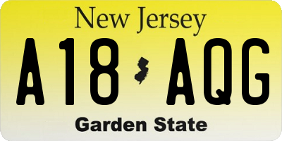 NJ license plate A18AQG
