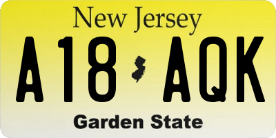 NJ license plate A18AQK