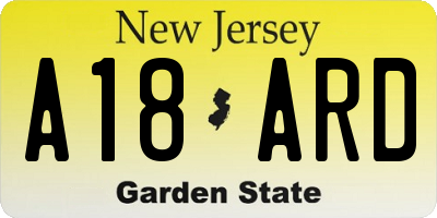 NJ license plate A18ARD