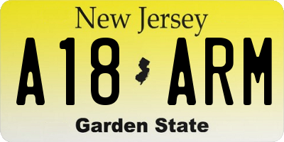 NJ license plate A18ARM