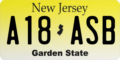 NJ license plate A18ASB