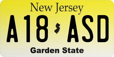 NJ license plate A18ASD