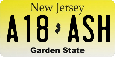 NJ license plate A18ASH