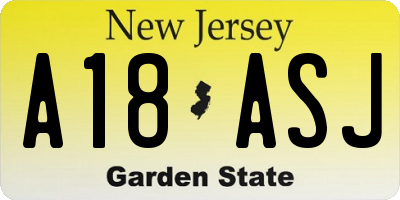 NJ license plate A18ASJ
