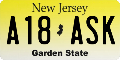 NJ license plate A18ASK