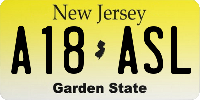 NJ license plate A18ASL