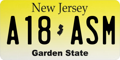 NJ license plate A18ASM