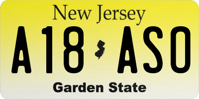 NJ license plate A18ASO