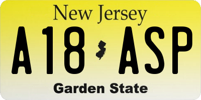 NJ license plate A18ASP