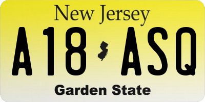 NJ license plate A18ASQ
