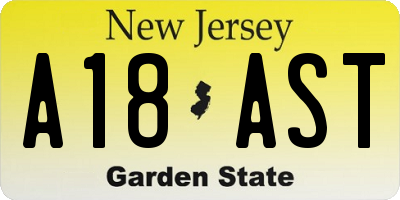 NJ license plate A18AST