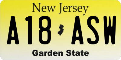 NJ license plate A18ASW