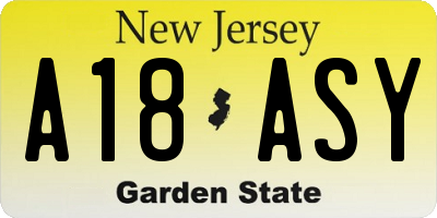 NJ license plate A18ASY