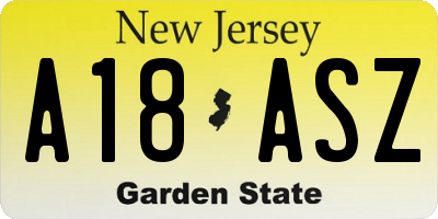 NJ license plate A18ASZ