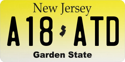 NJ license plate A18ATD