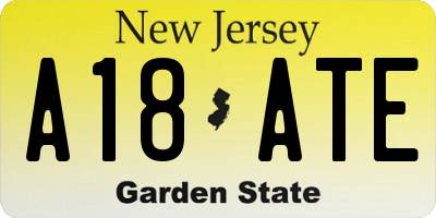 NJ license plate A18ATE