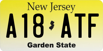 NJ license plate A18ATF